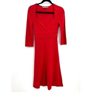 DIANE VON FURSTENBERG Red 100% Wool Long Sleeve Faux Wrap Top Midi Dress Size 8